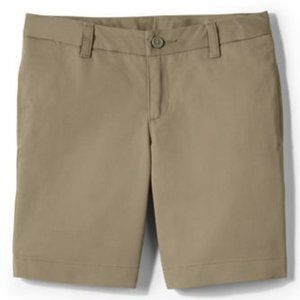 NWT LANDS' END GIRLS PLAIN FRONT BLEND CHINO SHORTS KHAKI 5, 13, 14S (SLIM)